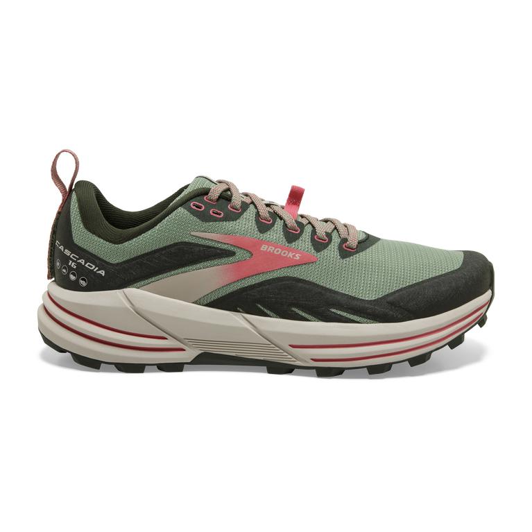 Brooks Cascadia 16 Flexible Women's Trail Running Shoes - Basil/DarkSeaGreen/Coral (67924-DISY)